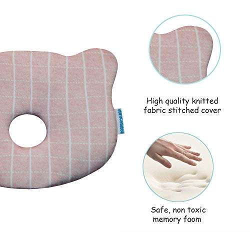 abracadabra Memory Foam Baby Head Shaping Pillow for Preventing Flat Head Syndrome, 0+ Years, 26 cm X 21 cm X 4 cm - Pink Check 6