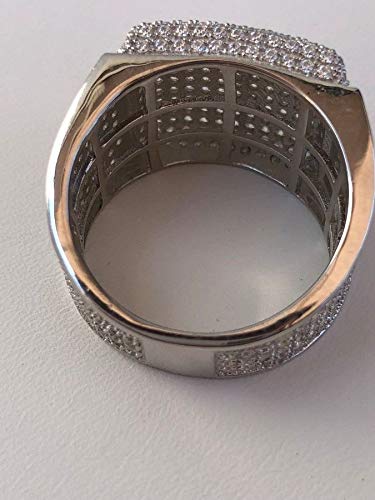 HarlemBling Solid 925 Sterling Silver Men's Ring - Iced Out Ring - Icy Hip Hop Square Micropave Men's Hip Hop Ring (12) 4