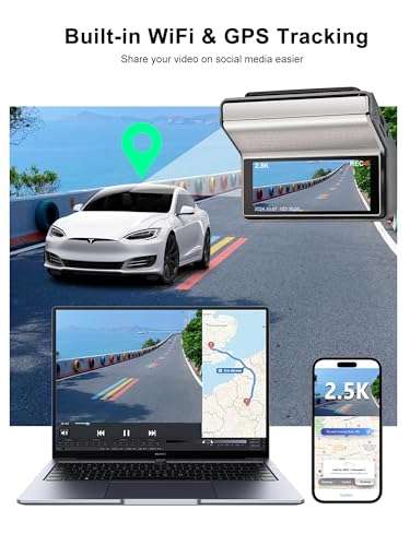Dash Cam Front and Rear - 1080P UHD Car Camera with 64GB Card, Night Vision, Wi-Fi, GPS, 3.16'' IPS Screen, 160° Wide Angle, 24H Parking Monitor 5
