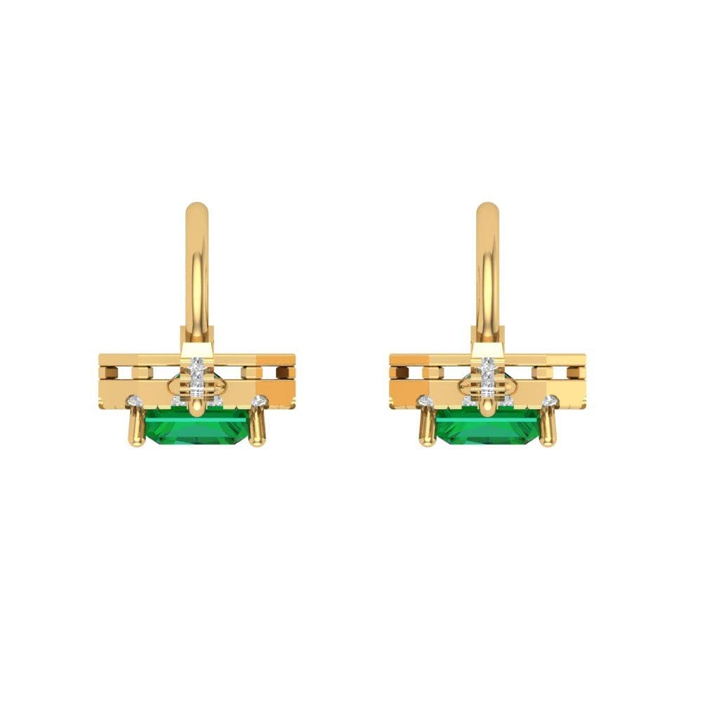 Clara Pucci 5.8 Carat Brilliant Emerald Cut Halo Drop Dangle Simulated Emerald 14k Yellow Gold Designer Earrings Lever Back 5