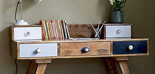 DAINTREE Solid Sheesham Wood Computer Study Table Multi Drawer Home & Office Desk with 5 Drawers (Natural, White) 3