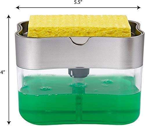 GROPOTIT� 2 in 1 ABS Plastic Liquid Soap Press-Type Pump Dispenser with Sponge Holder for Kitchen Sink (Random Colour; Standard; 385ml) Free Sponge(Made in India) 4