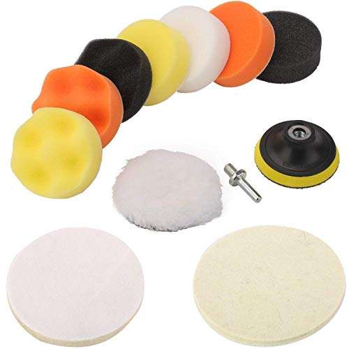 DIY Crafts 3" inch 80mm Compound Drill Buffing Sponge Pads(Polishing Pads, 1 Woolen Buffer and 1 Thread Drill Adapter, M10 Universal Adopter Choice Available (Design # No 2, Pack of 11 Pcs) 1