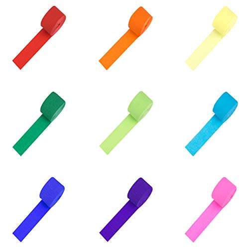 98.4 Feet Crepe Paper Streamers | Pack of 9 Color Rolls | Party Rainbow Decorations in Red, Orange, Yellow, Green, Blue & Purple | Fun Colorful Birthday, Booth Backdrop, Wedding Ceremony, Festival & Event Decor 5