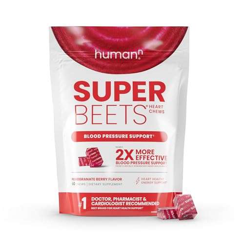 Humann SuperBeets Heart Chews, Nitric Oxide and Blood Pressure Support, Grape Seed Extract & Non-GMO Beet Root Powder Energy Supplement, Pomegranate Berry Flavor, 60 Count 1