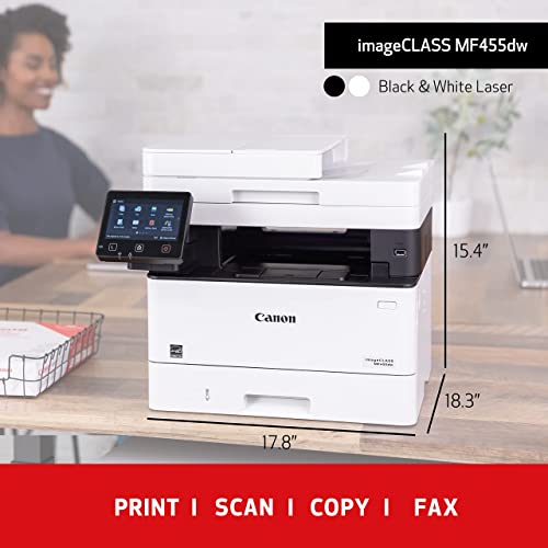 Canon imageCLASS MF455dw All in One Wireless Duplex Laser Printer, Up to 40 ppm,600 x 600 DPI,5" Colour Touchscreen,Compatible with Alexa,Bundle with JAWFOAL Printer Cable 2