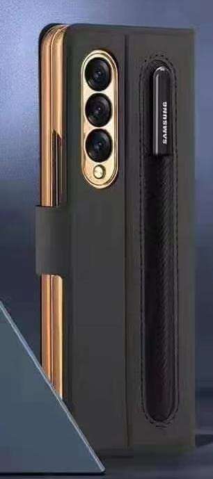 SkyTree Wallet Case with S Pen Holder for Samsung Galaxy Z Fold 4 2022 Folding Wallet Case Cover with Screen Protector, Leather Flip Cover for Samsung Galaxy Z Fold 4 5G - Black 5