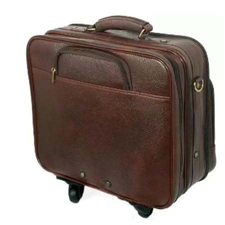 Drumstone Premium Real Leather Trolley Laptop Bag with Flexible Lightweight Design Office Executive Four Wheeler - Trolley Bag Flexible Light Weighted Handle Gift for Student Or Parent 3