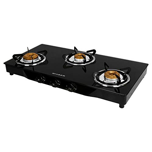 Faber Gas stove 3 Burner Glass Cooktop ( Jumbo 3BB BK) Manual Ignition, Black, Glass & Steel 2