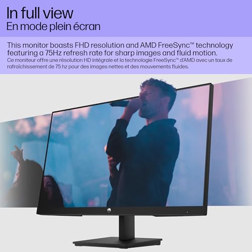 HP V24i G5 Computer PC Monitor 24 Inch Full HD IPS 60Hz 5ms 250 Nits Brightness AMD FreeSync Anti-Glare Low Blue Light HDMI DisplayPort Black 65P58AA 3