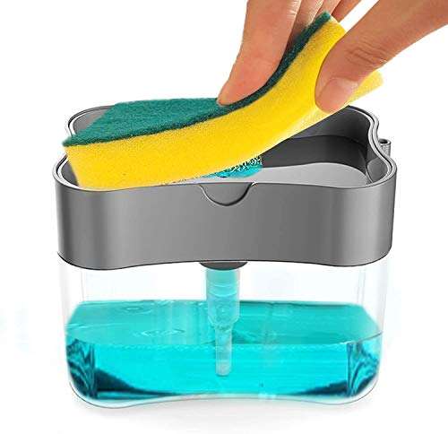 SUKHNIDHI ABS Plastic Soap Pump Dispenser with Sponges Holder 13 Oz Press Compact Storage for Dish Soap Lotion and Sponge (Medium, Multicolour) 1