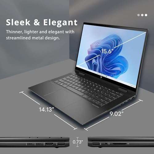 HP Envy x360 2-in-1 Convertible Business Laptop, 15.6 Inch FHD Touchscreen, AMD Ryzen 7 5700U, Windows 11 Pro, 64GB RAM, 2TB SSD, Backlit Keyboard, Fingerprint Reader, WiFi 6, HDMI, Black, PCM 5