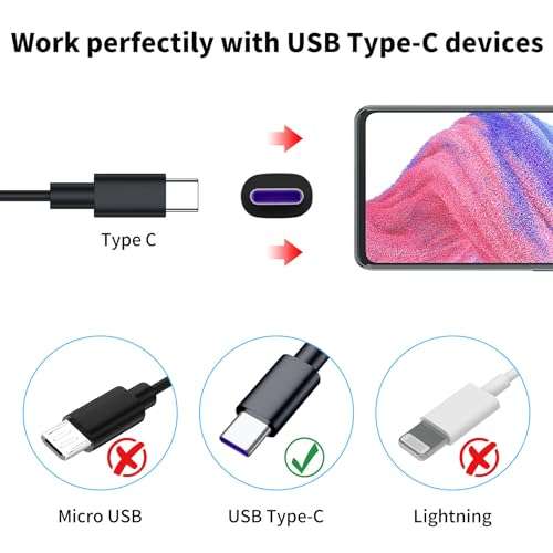USB to USB-C Camera Charging Cable 10m, Power Extension Cable for Vimtag Mini G3 Xiaomi Smart Camera C400 C500 Pro, Type C Charger Cord with 10 Wire Clips for Security Camera Outdoor/Indoor Black 5
