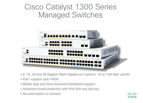 Cisco Catalyst 1300-8MGP-2X Managed Switch, 4 Port GE, 4 Port 2.5GE, PoE, 2x10GE SFP+, Limited Lifetime Protection (C1300-8MGP-2X) 3