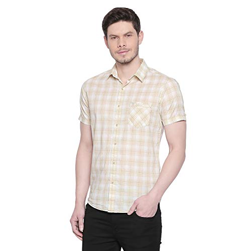 Mufti Men's Checkered Slim Fit Shirt (MFS-10569-J-WHITE- White Khaki XL) 2