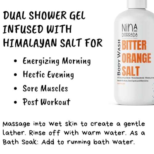 Nina Dorada Bitter Orange Body Wash with 2% Salicylic Acid and Niacinamide | Anti Acne Shower Gel | For Dark Spots and AND Blemishes | De stress with Himalyan Salt 4