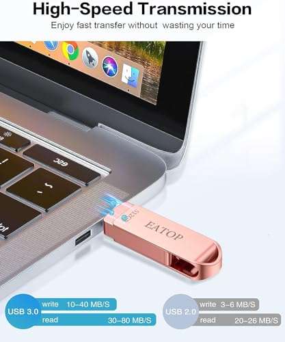 EATOP 512GB Photo Stick for iPhone Flash Drive, USB Memory Stick Thumb Drives High Speed USB Stick External Storage Compatible for iPhone iPad Android PC (Rose Gold) 3