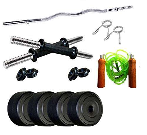 Spanco Home Gym with 34 Kg. P.V.C Weight Plates (5 Kg. X 4 = 20 Kg. + 2.5 Kg. X 4 = 10 Kg. + 2 Kg. X 2 = 4 Kg.), Curl Rod, Dumbell Rods & 1 Accessory for Fitness, Weight Lifting 1