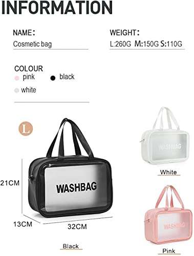 Toiletry Bags 3Pcs Portable PVC for Women Men,Clear Makeup Bags Cosmetic Pouch Organizer Waterproof with Zipper Handle,Transparent Travel Large Storage Toiletries(Pink) 2
