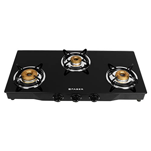 Faber Gas stove 3 Burner Glass Cooktop ( Jumbo 3BB BK) Manual Ignition, Black, Glass & Steel 1