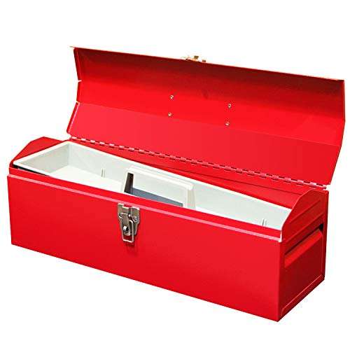 BIG RED TB101 Torin 19" Hip Roof Style Portable Steel Tool Box with Metal Latch Closure and Removable Storage Tray, Red, 19.1" x 6.1" x 6.5" 3
