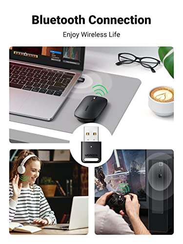 UGREEN USB Bluetooth Adapter for PC Bluetooth 5.0 Dongle Receiver Support Windows 11/10/8.1/7 Desktop Laptop Compatible with Headphones Printer Speaker Mouse Keyboard PS4/ Xbox Controllers 4