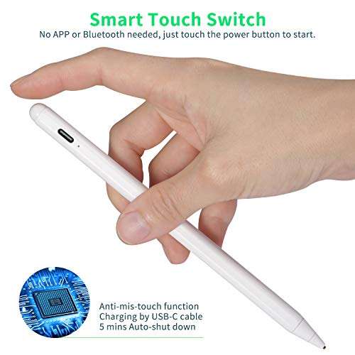 Electronic Stylus for iPad Pro 9.7" Pencil,Active Capacitive Pencil Compatible with Apple iPad Pro 9.7-inch Stylus Pens,Good on Drawing and NotesType-C Rechargeable Pen, White 2