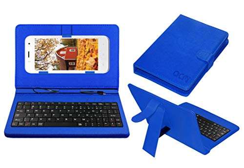 ACM Keyboard Case Compatible with Intex Aqua Y4 Mobile Flip Cover Stand Plug & Play Device for Study & Gaming Blue 1