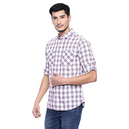 Life by Shoppers Stop Mens 2 Pocket Checked Shirt (Red_Small) 3