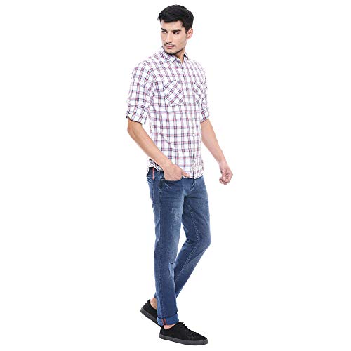 Life by Shoppers Stop Mens 2 Pocket Checked Shirt (Red_Small) 4