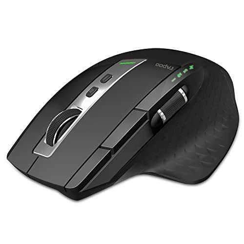 Rapoo Bluetooth Wireless Mouse, 4 Adjustable DPI Rechargeable, Multi-Device (3 Bluetooth+USB) Programmable Ergonomic Mouse with Side Roller, Laser Mouse for Laptop Desktop PC 1