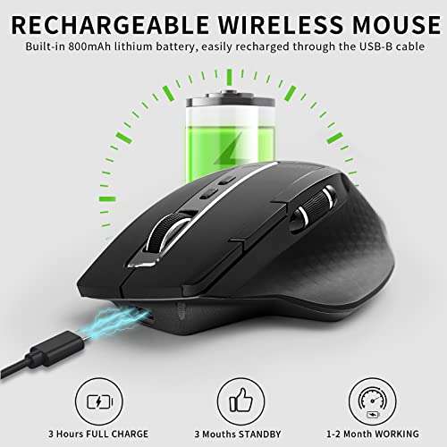 Rapoo Bluetooth Wireless Mouse, 4 Adjustable DPI Rechargeable, Multi-Device (3 Bluetooth+USB) Programmable Ergonomic Mouse with Side Roller, Laser Mouse for Laptop Desktop PC 5