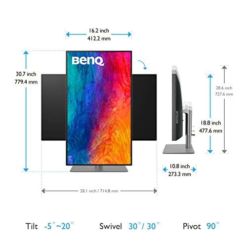BenQ PD3220U 31.5"(80.01 cm) LED 3840 x 2160 Pixels DesignVue Designer Monitor | 4K HDR UHD | Thunderbolt 3 | Display P3, DCI-P3, sRGB and Rec.709 | CAD/CAM, Darkroom Mode, IPS, ICC Sync, Black 4