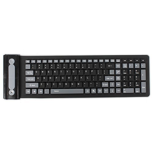 BLUEXIN Waterproof Dustproof Portable Silicone Flexible Folding Roll Up Soft Rubber Keyboard Black 4