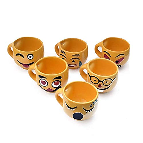 Tea Cups, Coffee Cups Set for Daily use Home Set of 6 Ceramic Tea Cups Perfect Tea Set for Kitchen (Yellow Emoji Smiley) 5