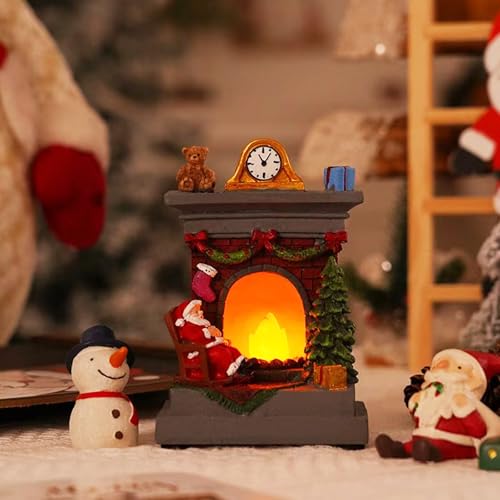 Neioaas Christmas Santa Claus Fireplace Night Light Gift Decoration Ornaments,Santa Decor for Trees Desks and Shelves for Christmas Party Festive Home Decor 1