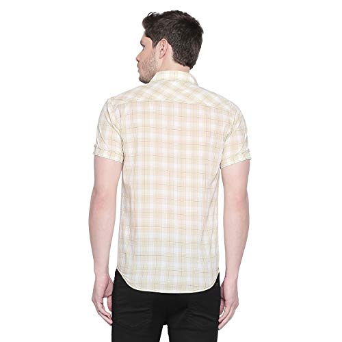 Mufti Men's Checkered Slim Fit Shirt (MFS-10569-J-WHITE- White Khaki XL) 4
