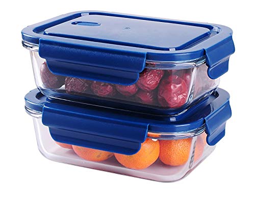 Ash & Roh® 660 ML Glass Food Storage Containers with Blue Lids, Glass Meal Prep Containers, Airtight Glass Lunch ,BPA Free & Leak Proof (1 PACK, SQUARE) 3