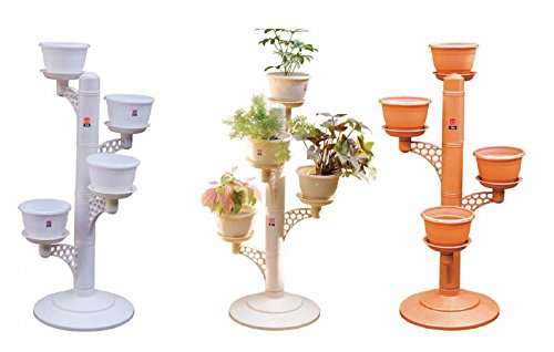 Bagathon India Plastic Innovative Flower Plant Organizer Stand For Home Vertical Gardening - 4 Planter-Pots , Multi Color , 38 Inch 1