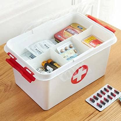 spiritchemtech Portable Double Layers Rectangular Medicine Cabinet Household First Aid Kit Medical Box 1
