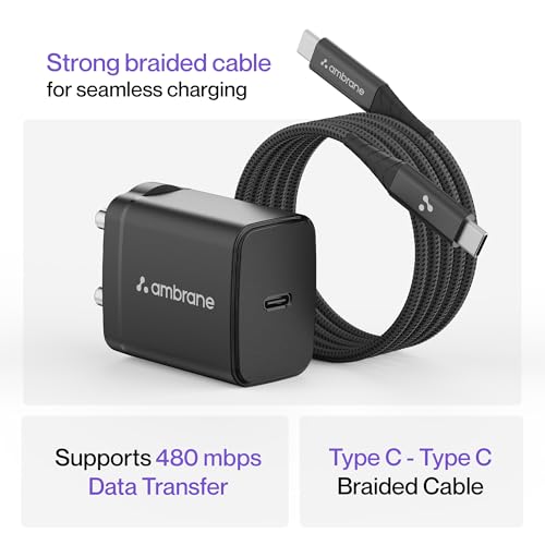 Ambrane 25W Type-C Mobile Charger Adapter with Type-C to Type-C Charging Cable | Fast Charging for Samsung Smartphones, iPhone 15/14/13/12/11/X & Pro Series & Other Type-C Devices (Charge 25, Black) 5