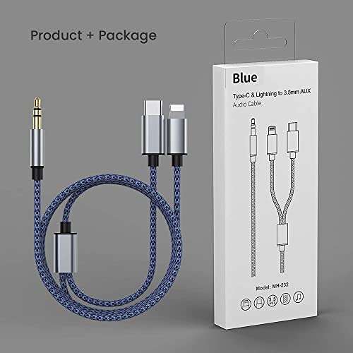 Aux Audio Cable for iPhone,2 in 1 USB C& Lightning to 3.5mm AUX Audio Cable Suitable for Apple Android Car Audio Headset Multi Function Audio Conversion Cable Compatible with Type C or iOS Devices 2