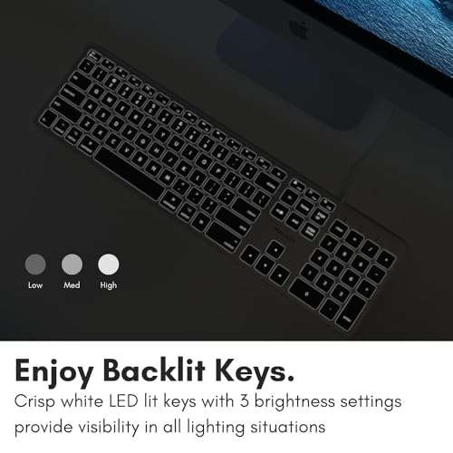 Macally Backlit Mac Keyboard - Quiet, Sleek, and Functional - 3 Brightness Levels, 107 Keys, 5ft USB Wired - Apple Keyboard - Backlit Wired for Mac, iMac, MacBook Pro/Air - Space Gray 2