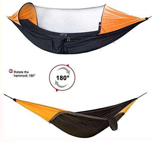DOLPHY Portable Nylon Camping Hammock with Mosquito Net (Black, Orange ) 2