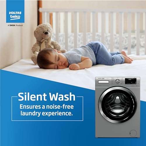 Voltas Beko 8.0kg, Inverter, 5 Star Front Load Washing Machine (WFL8014VTSC, Gray), Steam Wash,Stain Expert 3