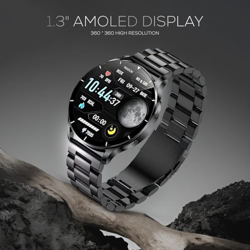 PunnkFunnk Metal Chain Active 2 Max Bluetooth Calling Smartwatch 1.3" Amoled Display 360 * 360 High Resolution 4.2 BT with, 100+ Sports Mode with IP68, Sp02 Tracking, AI Voice Assistant(Black) 3