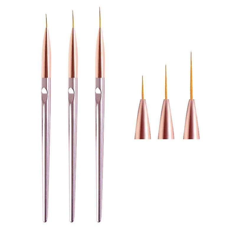 Aishu 3 Pcs Rose Gold Nail Art Liner Brushes Set, UV Gel Acrylic Application Nail Pens Nail Art Designs Tools(7mm/9mm/11mm) 4