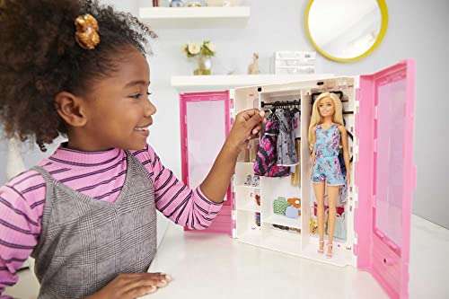 Barbie Fashionistas Doll & Ultimate Closet Playset with Clothes & 12 Accessories, Blonde Fashion Doll & Pink Closet Toy with Storage, Fold-Out Rack & Carrying Handle 2