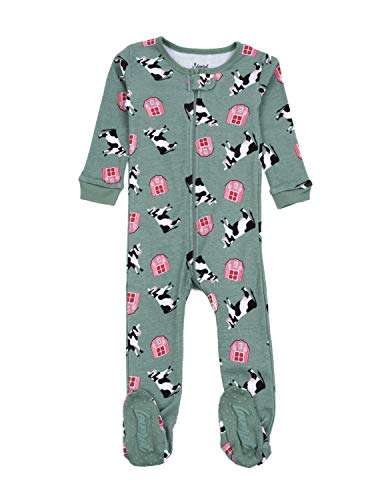 Leveret Kids & Toddler Footed Pajamas Boys Girls 100% Cotton Cow Green (Size 3-6 Months) 1