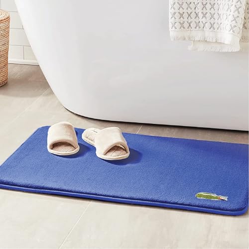 Lacoste Memory Foam Bath Rug – Ultra Soft Fleece Bathroom Mat with Embroidered Crocodile Logo, Super Absorbent, Non-Slip Backing, Machine Washable, Plush & Stylish 19"x30" – Surf Blue 4